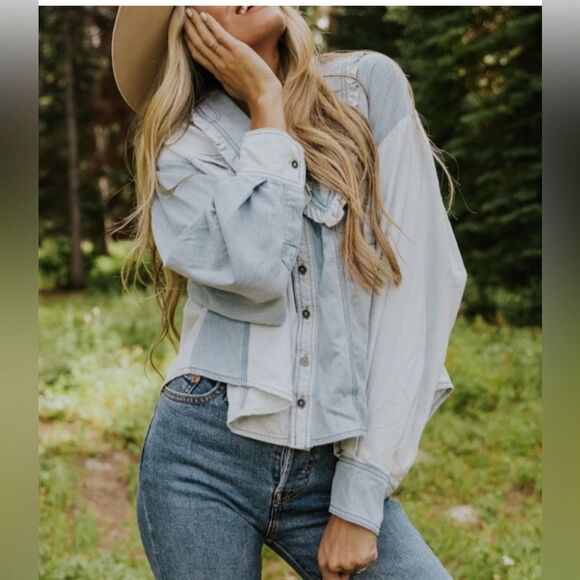 Free People Blue Daisy Baby Patchwork blouse medium - Picture 5 of 11